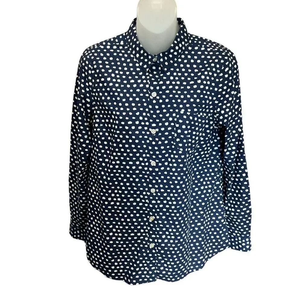 Old Navy Shirt Collar Button Down Blue White Splotch Print Button Cuffs Small